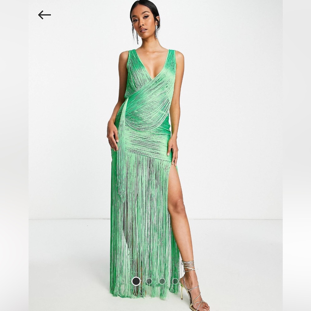 ASOS DESIGN drape fringe maxi dress with wrap detail in green sz10 NWT